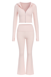 Ribbed Knit Zip Hoodie - Light Pink - front