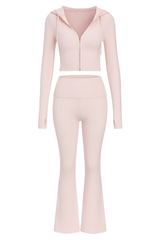 Ribbed Knit Zip Hoodie - Light Pink