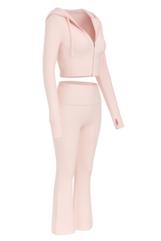Ribbed Knit Zip Hoodie - Light Pink - side