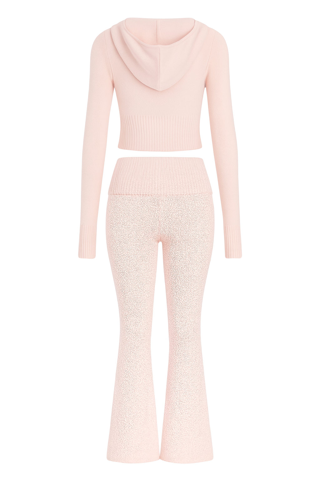 Ribbed Knit Zip Hoodie - Light Pink - back