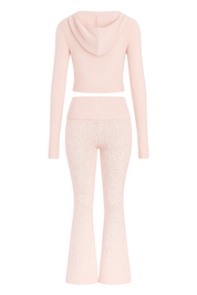 Ribbed Knit Zip Hoodie - Light Pink - back
