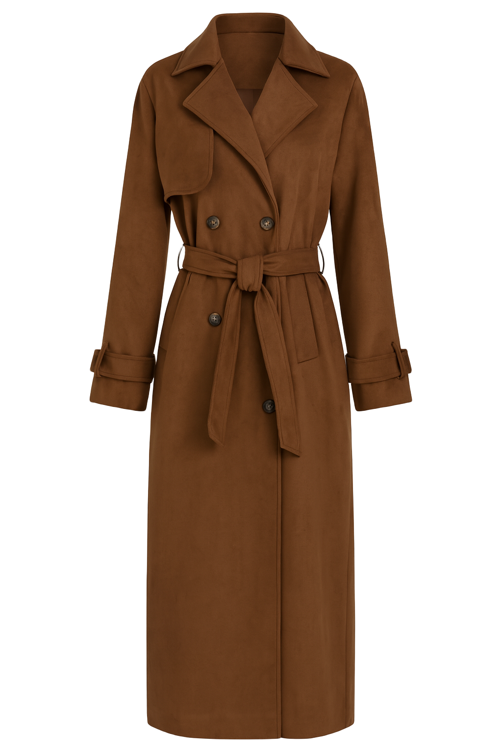 Belted Double Breasted Maxi Trench - Brown - front