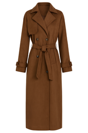 Belted Double Breasted Maxi Trench - Brown - front