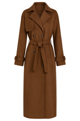 Belted Double Breasted Maxi Trench - Brown