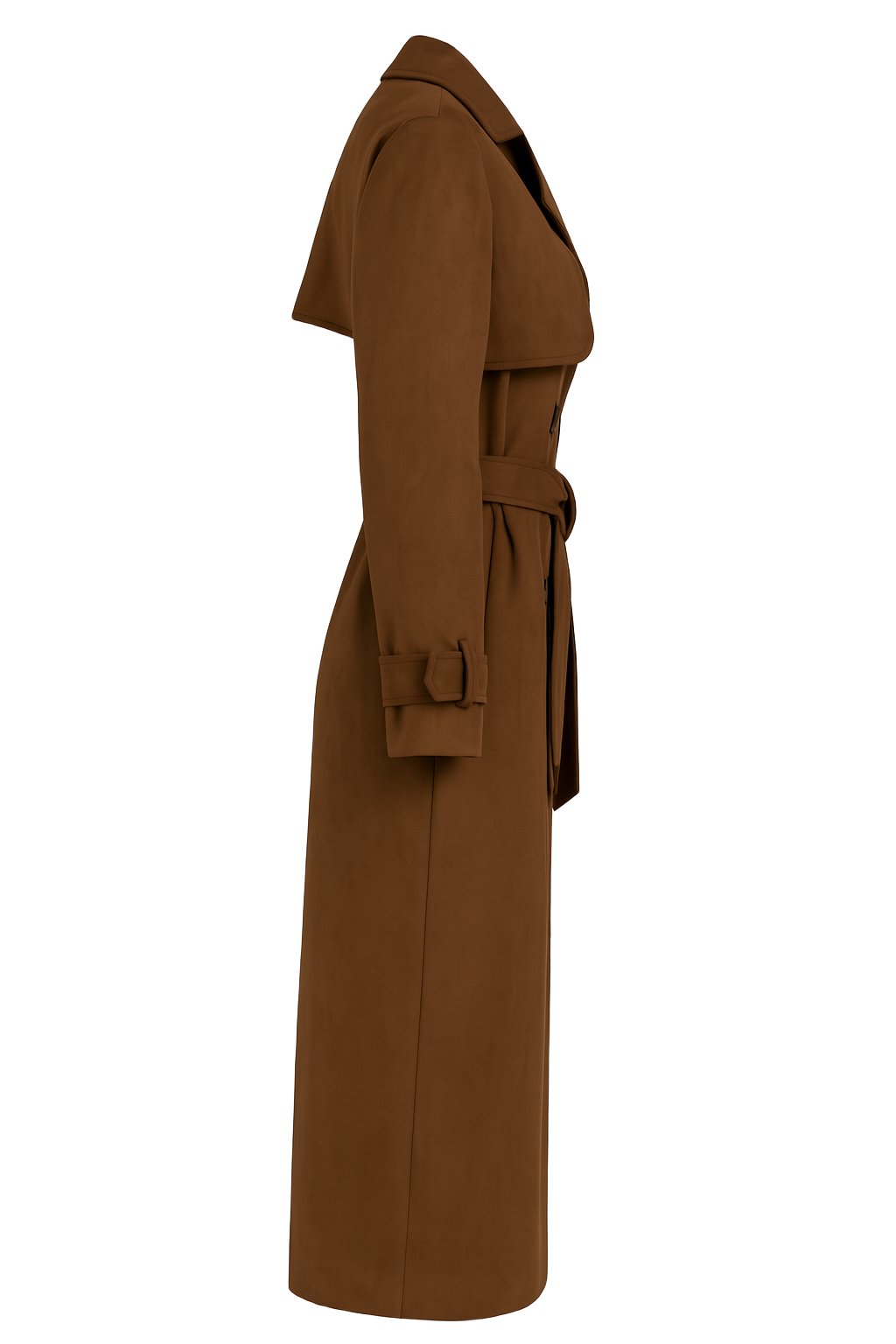 Belted Double Breasted Maxi Trench - Brown - side