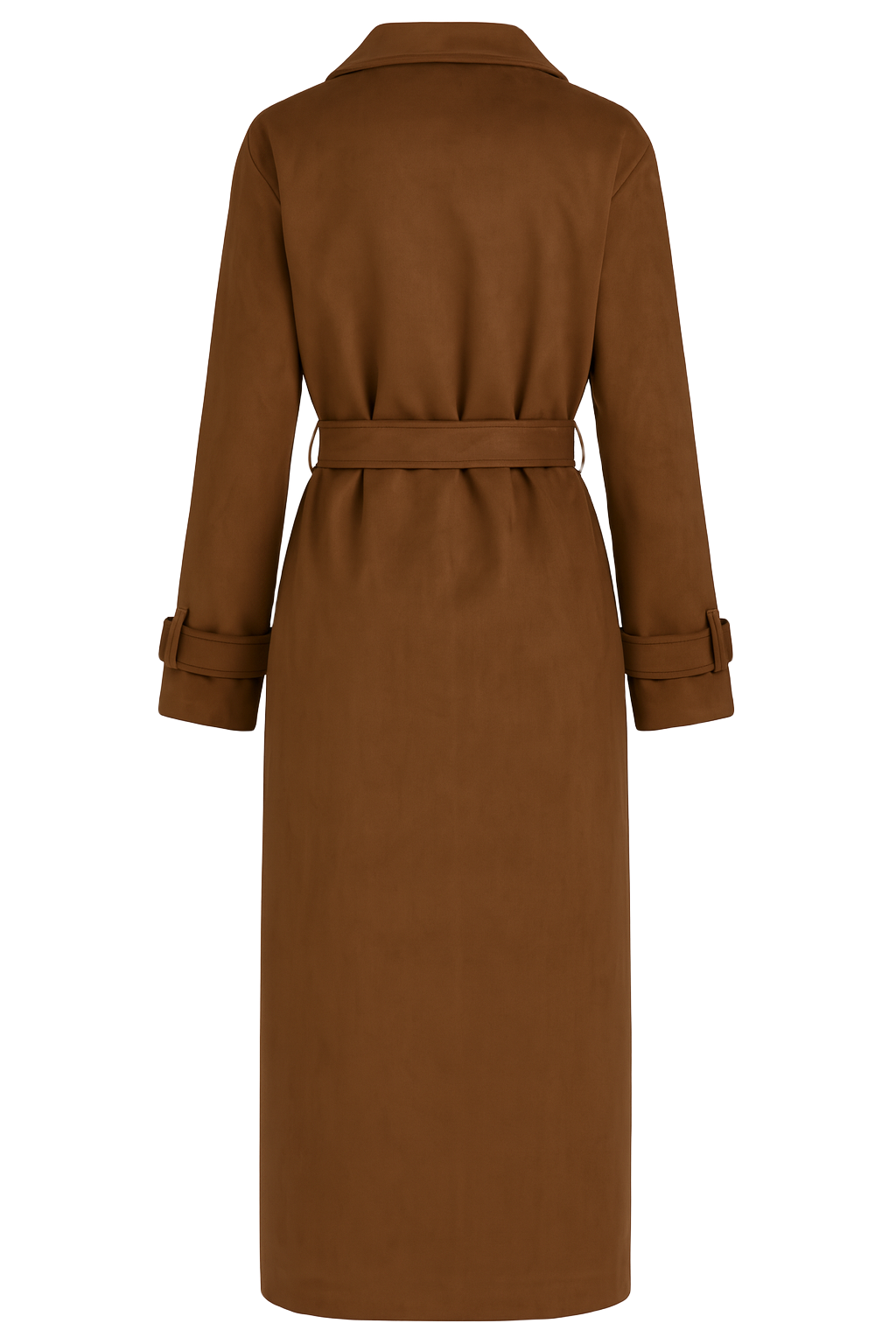 Belted Double Breasted Maxi Trench - Brown - back