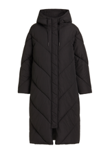 Hooded Chevron Longline Puffer Coat - Black