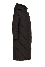 Hooded Chevron Longline Puffer Coat - Black - side