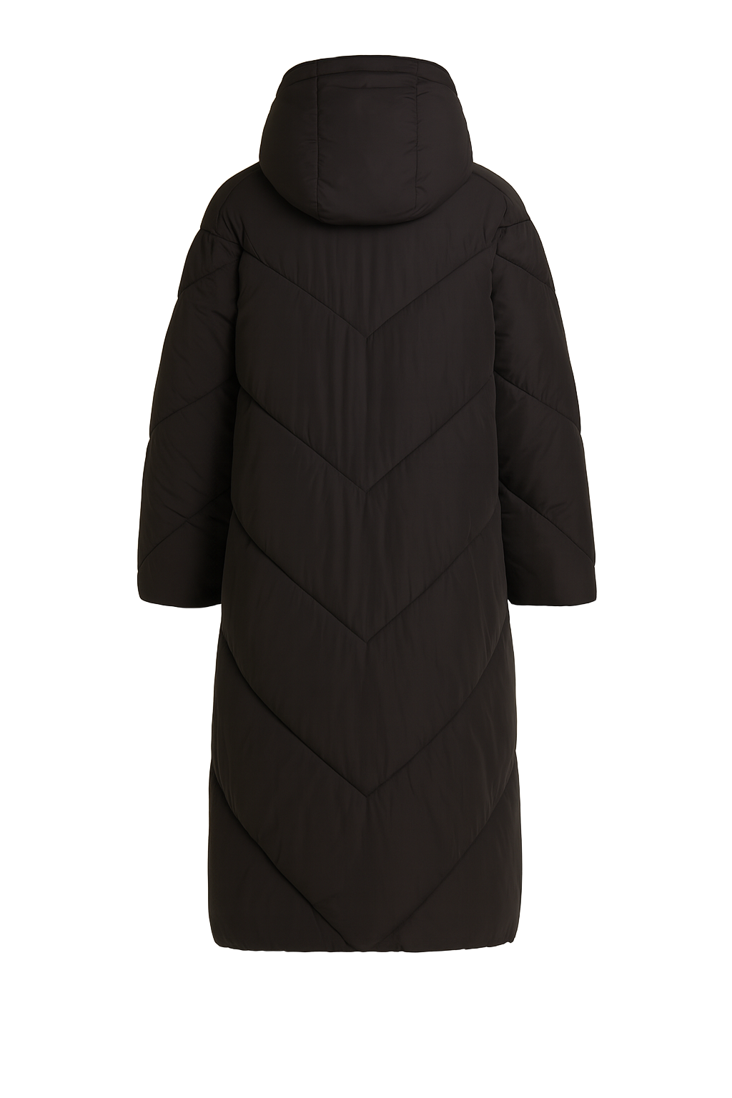 Hooded Chevron Longline Puffer Coat - Black - back