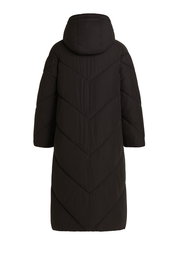 Hooded Chevron Longline Puffer Coat - Black - back