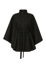 Belted Cape Sleeve Coat - Black