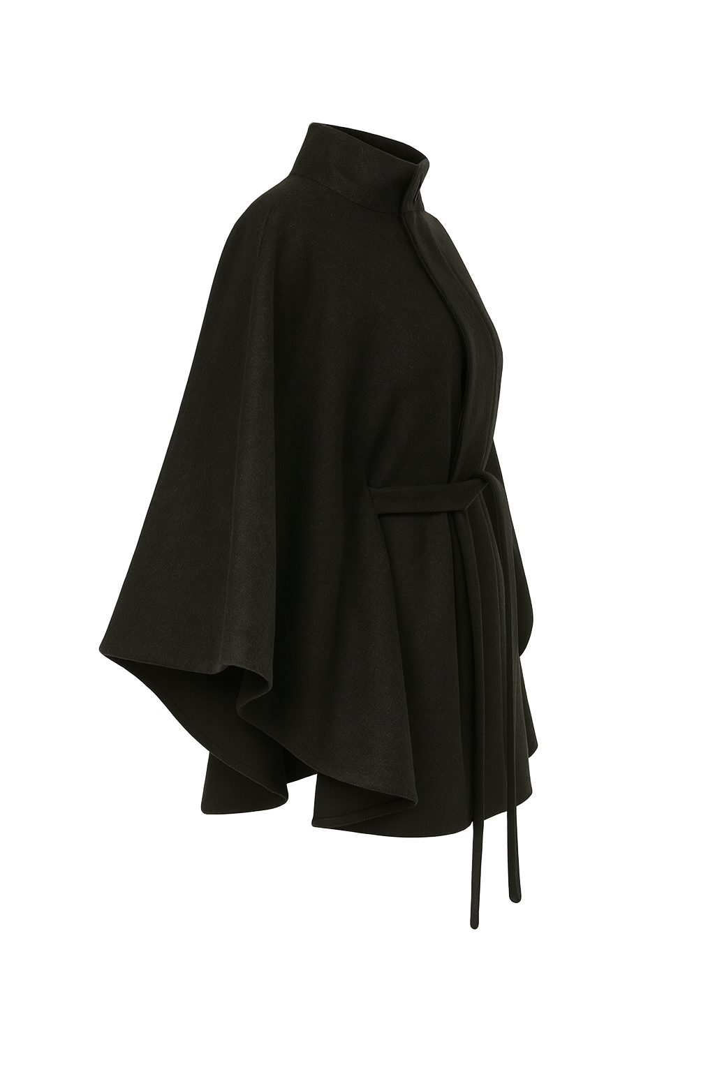 Belted Cape Sleeve Coat - Black - side