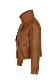Vintage Faux Leather Bomber Jacket - Brown - side