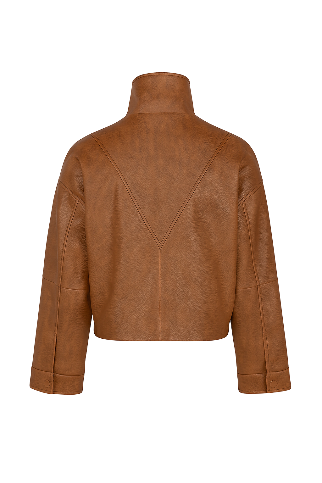 Vintage Faux Leather Bomber Jacket - Brown - back