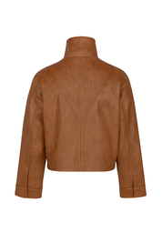 Vintage Faux Leather Bomber Jacket - Brown - back