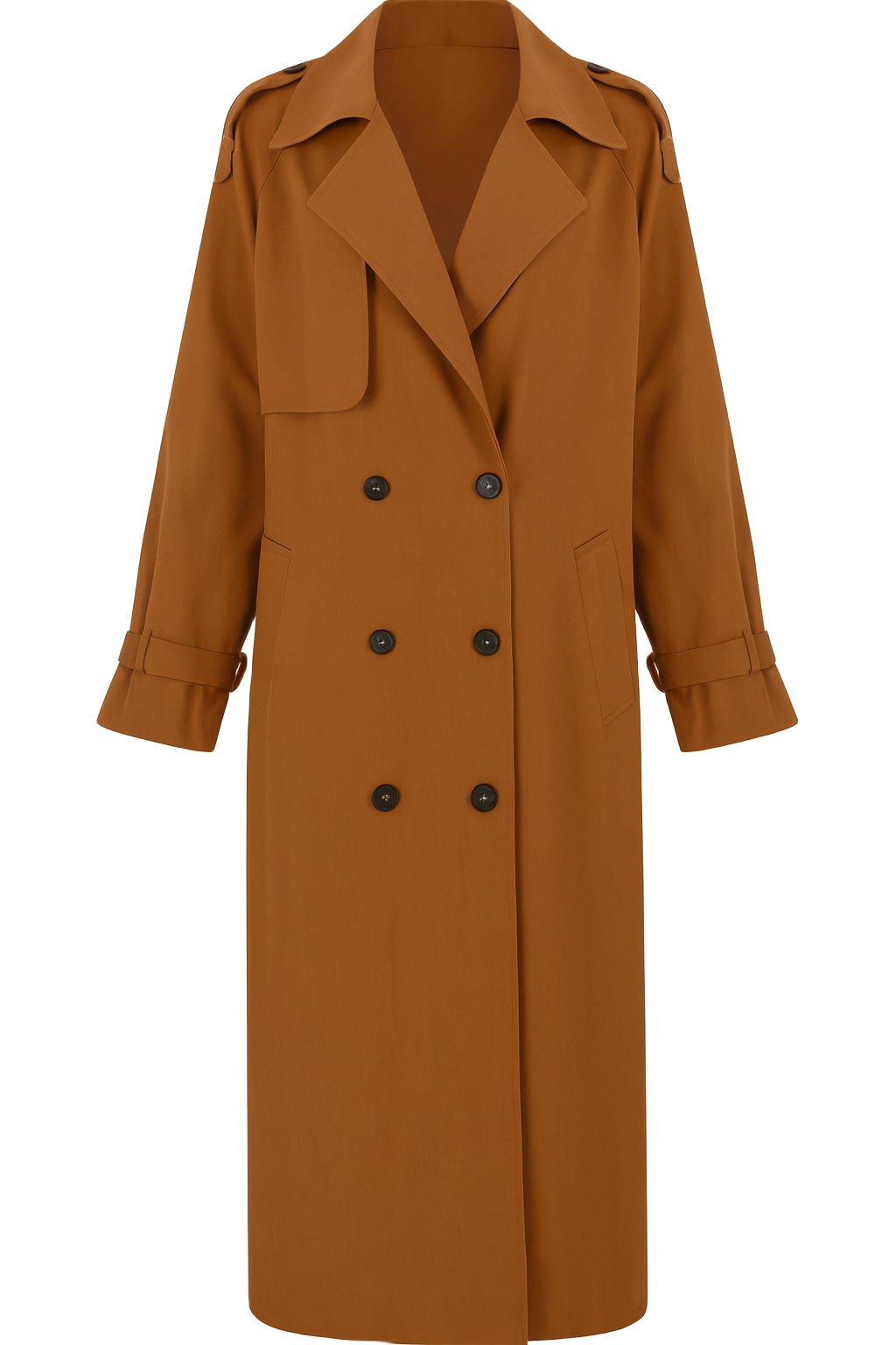 Double Breasted Longline Trench Coat - Rust Brown - front
