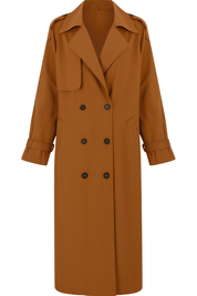 Double Breasted Longline Trench Coat - Rust Brown - front