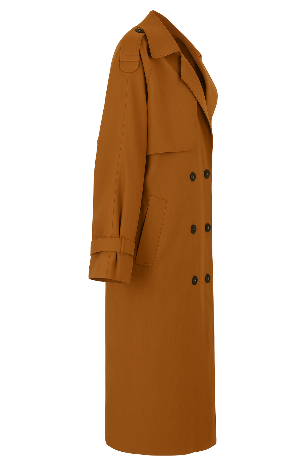Double Breasted Longline Trench Coat - Rust Brown - side