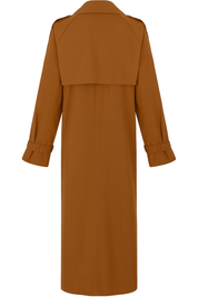 Double Breasted Longline Trench Coat - Rust Brown - back