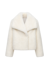 Oversized Collar Faux Fur Jacket - Ivory