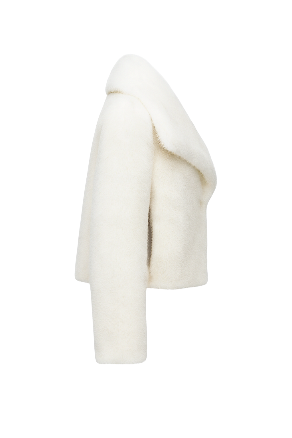 Oversized Collar Faux Fur Jacket - Ivory - side