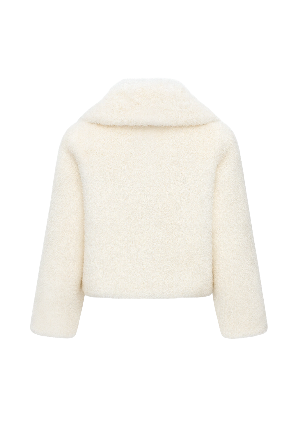 Oversized Collar Faux Fur Jacket - Ivory - back