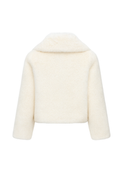 Oversized Collar Faux Fur Jacket - Ivory - back