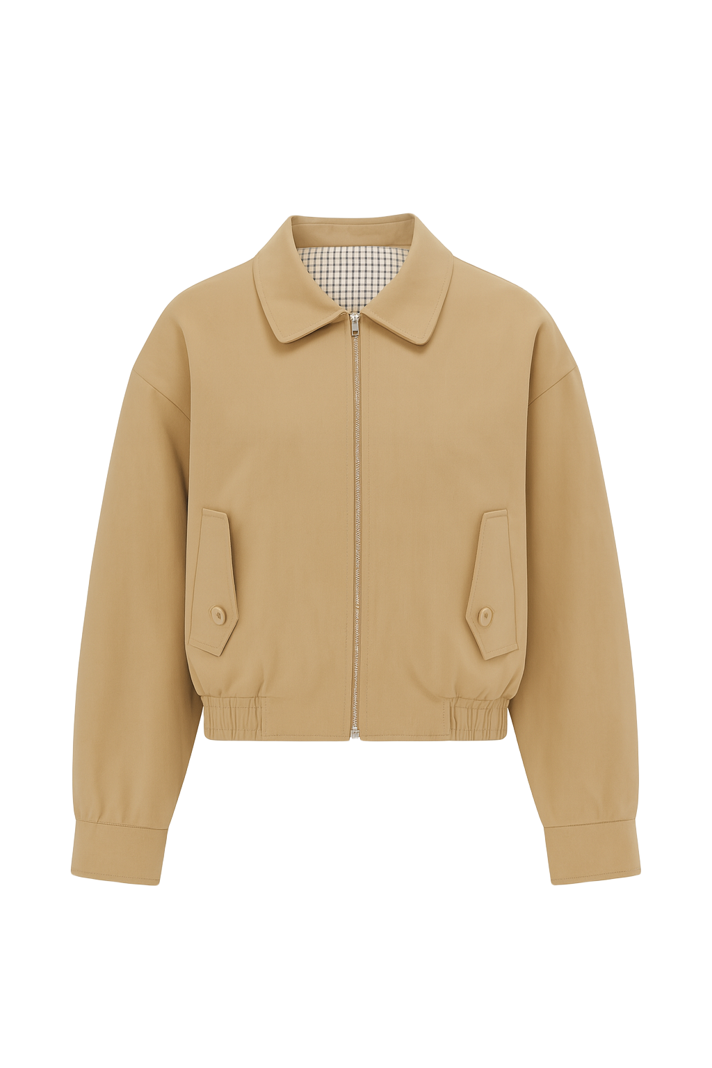 Zip Up Collared Bomber Jacket - Khaki - front