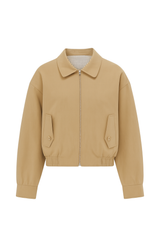 Zip Up Collared Bomber Jacket - Khaki