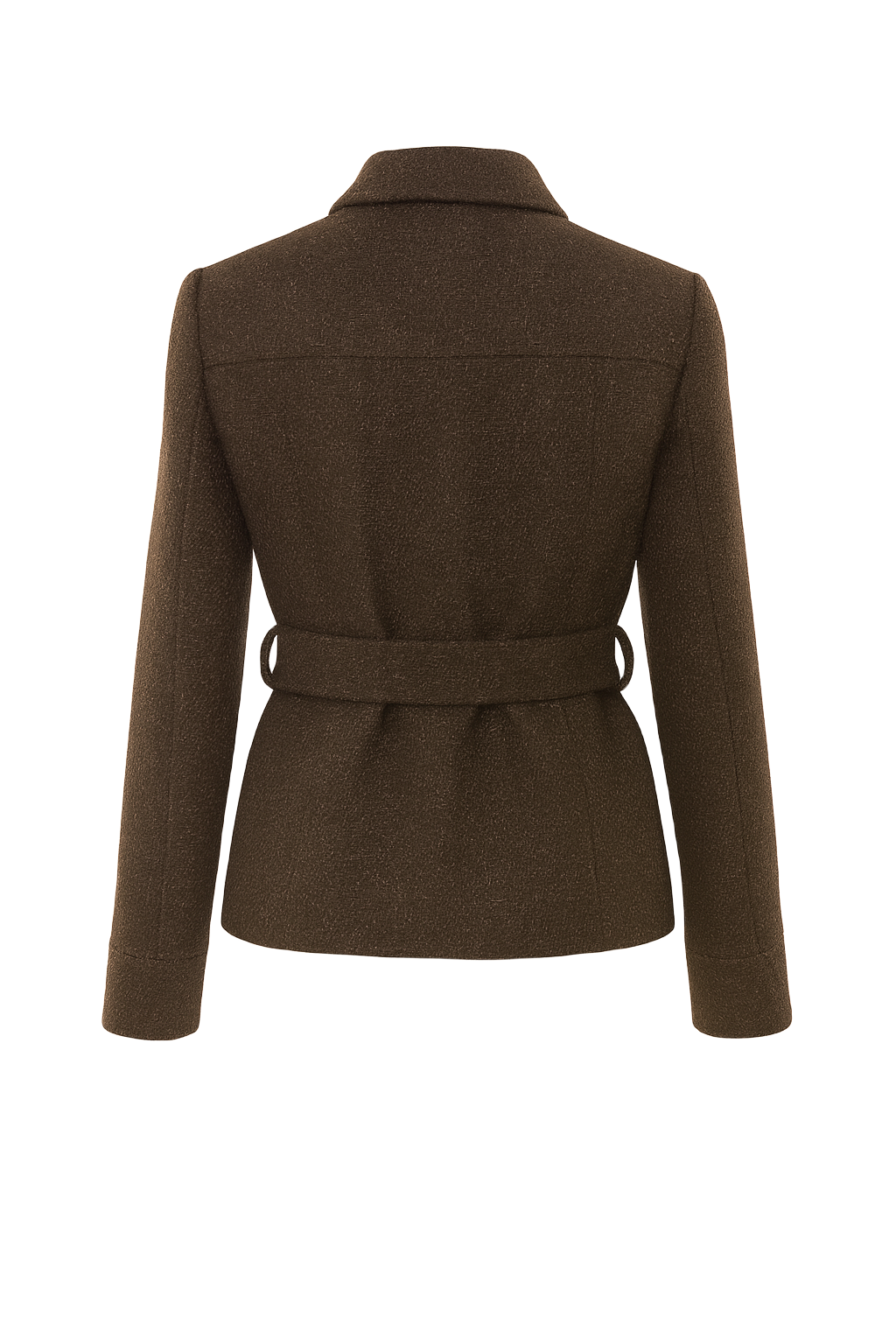 Belted Tweed Utility Jacket - Brown - back