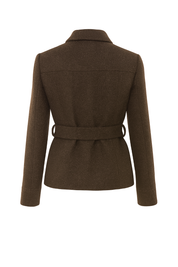 Belted Tweed Utility Jacket - Brown - back