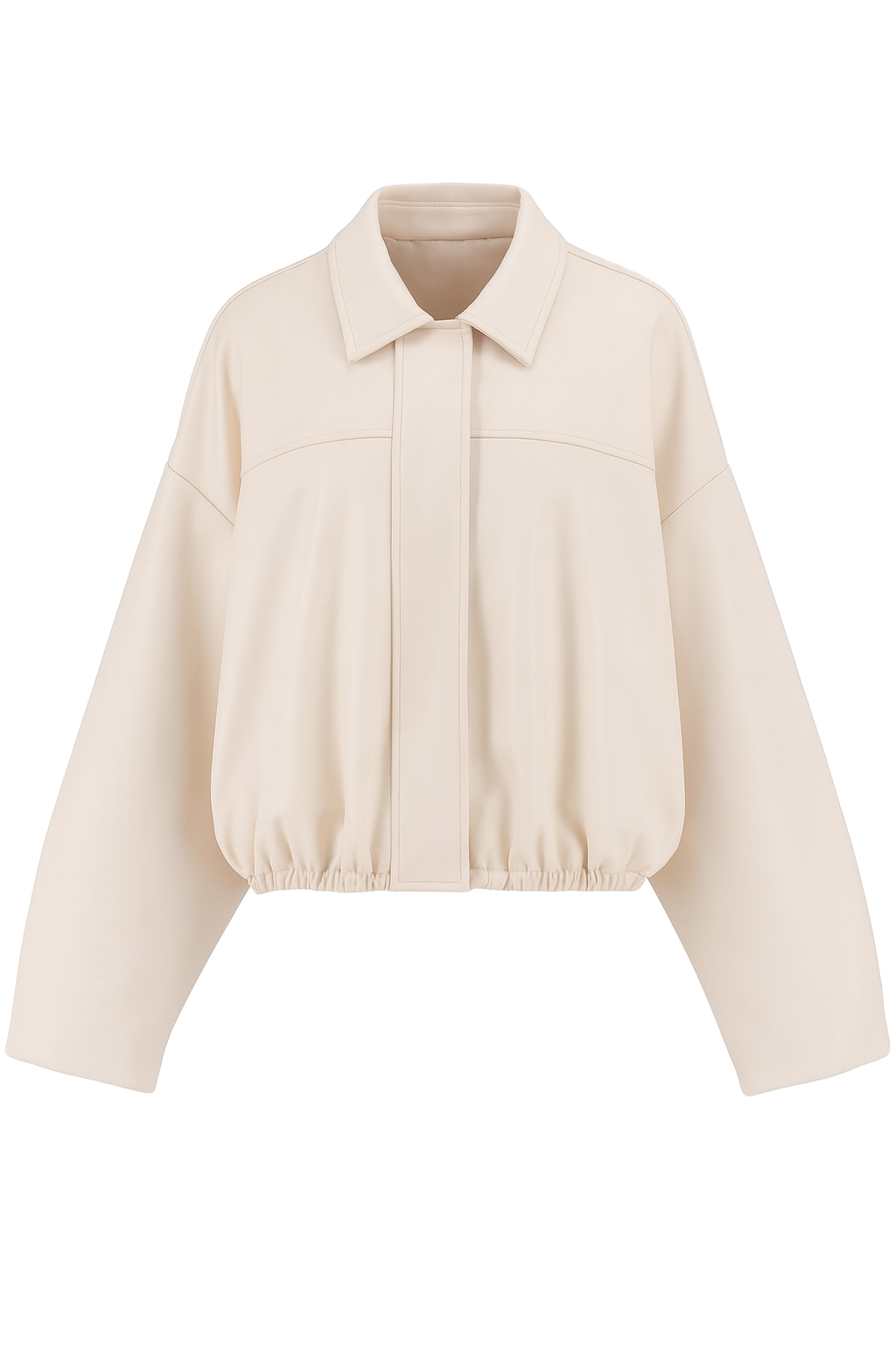 Oversized Bubble Hem Jacket - Cream - front