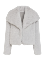 Oversized Collar Faux Fur Jacket - Dove Grey - front