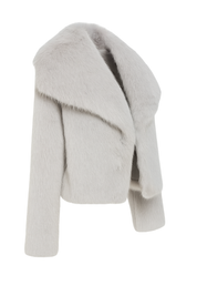 Oversized Collar Faux Fur Jacket - Dove Grey - side