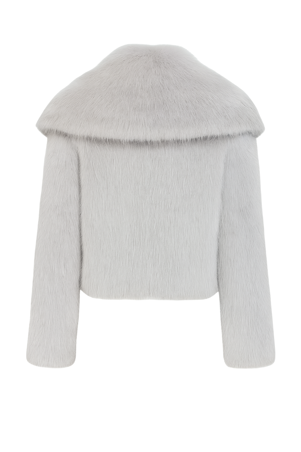 Oversized Collar Faux Fur Jacket - Dove Grey - back