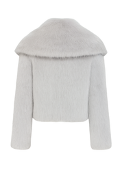 Oversized Collar Faux Fur Jacket - Dove Grey - back
