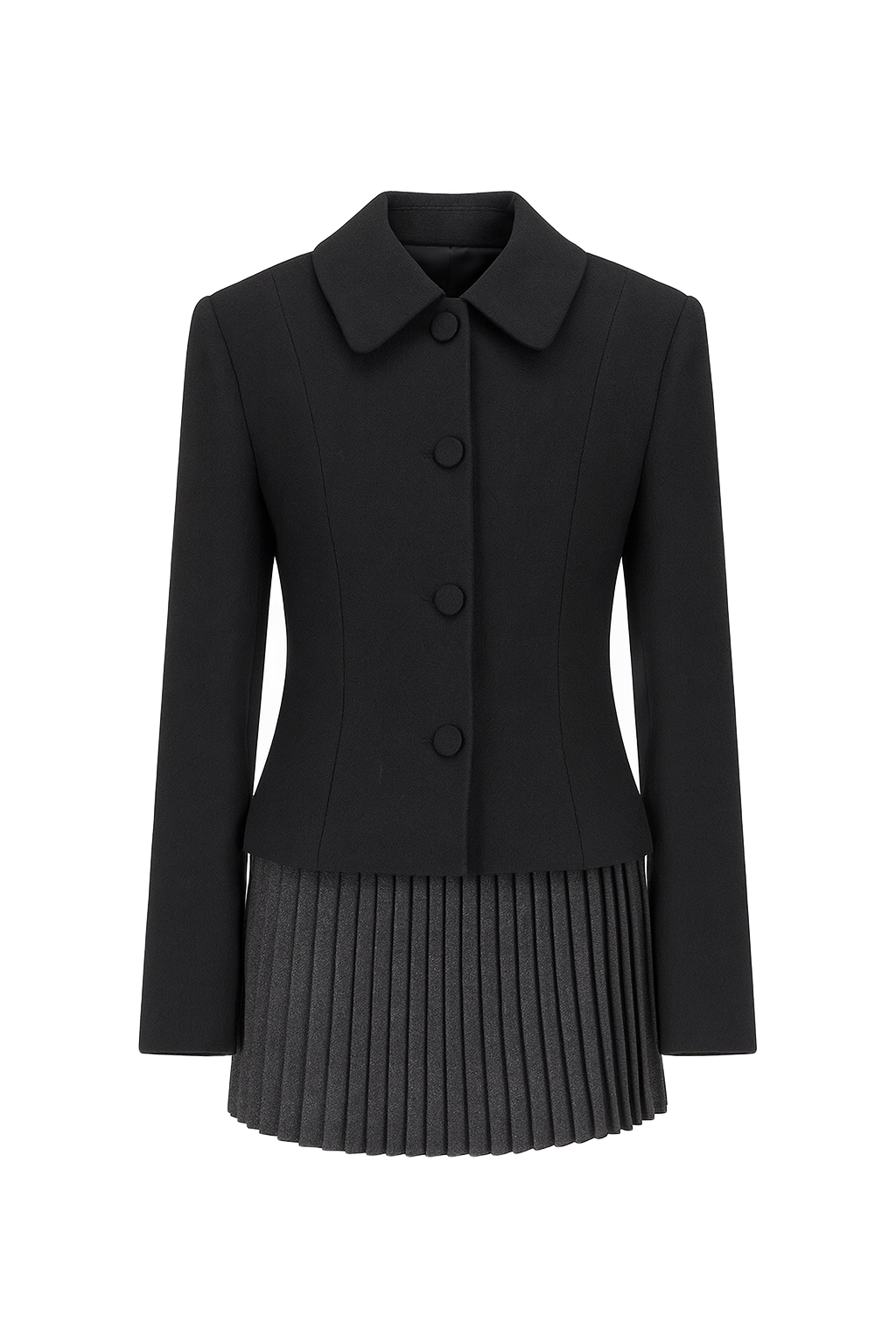 Collared Button Front Cropped Jacket - Black - front