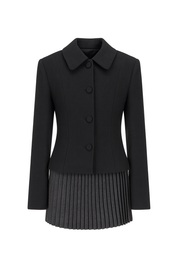 Collared Button Front Cropped Jacket - Black - front