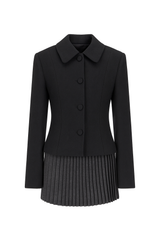 Collared Button Front Cropped Jacket - Black