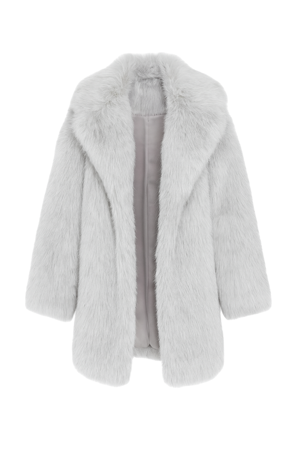 Plush Faux Fur Coat - Light Grey - front