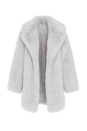 Plush Faux Fur Coat - Light Grey - front