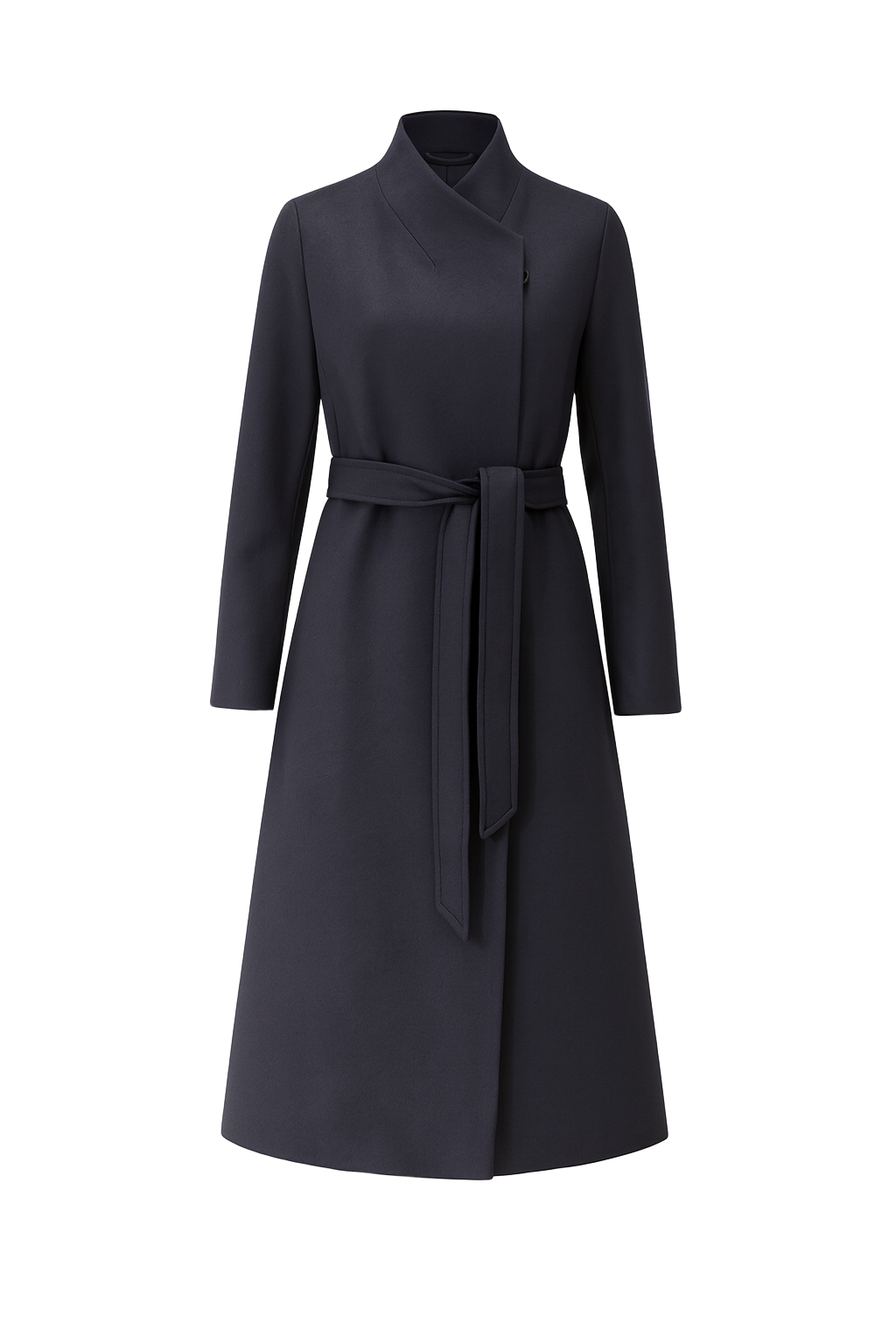 Belted Wrap Longline Coat - Navy - front