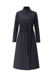 Belted Wrap Longline Coat - Navy - front