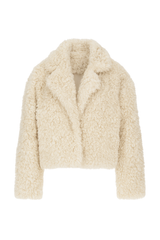 Fluffy Textured Collared Jacket - Cream