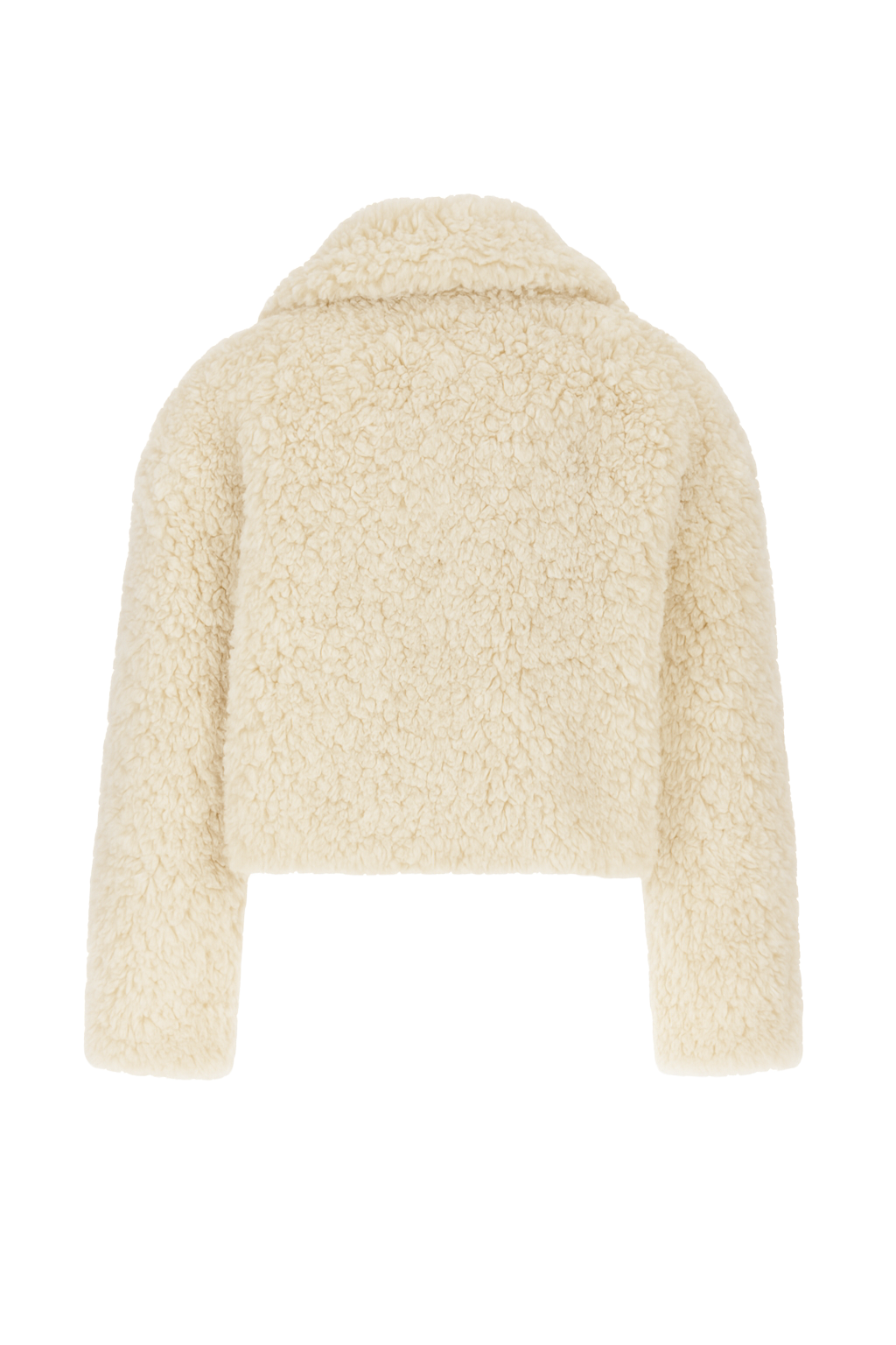 Fluffy Textured Collared Jacket - Cream - back
