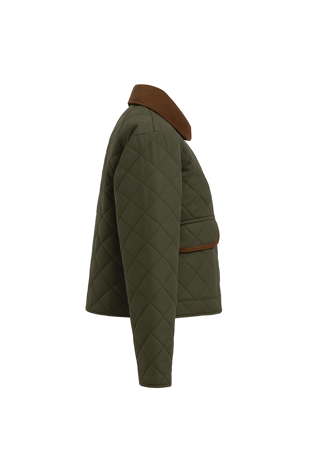 Corduroy Collar Diamond Quilted Jacket - Olive Green - side