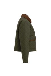 Corduroy Collar Diamond Quilted Jacket - Olive Green - side