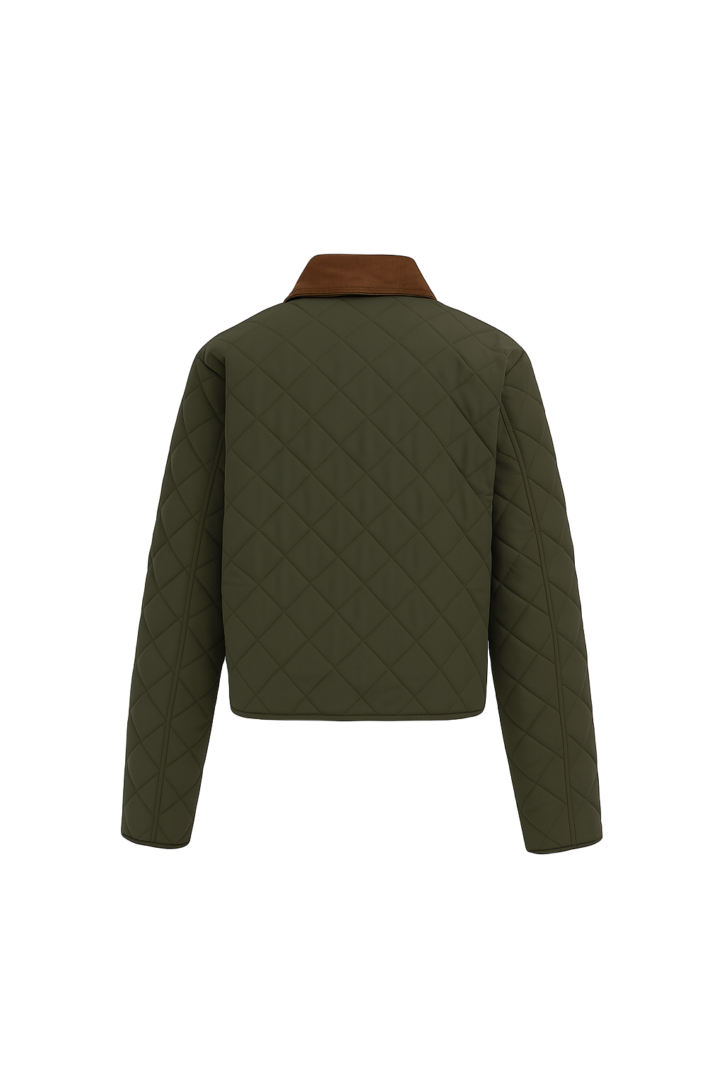 Corduroy Collar Diamond Quilted Jacket - Olive Green - back