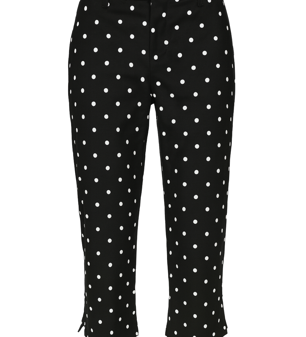 Chic Cropped Capri Trousers - Black Polka Dot - front