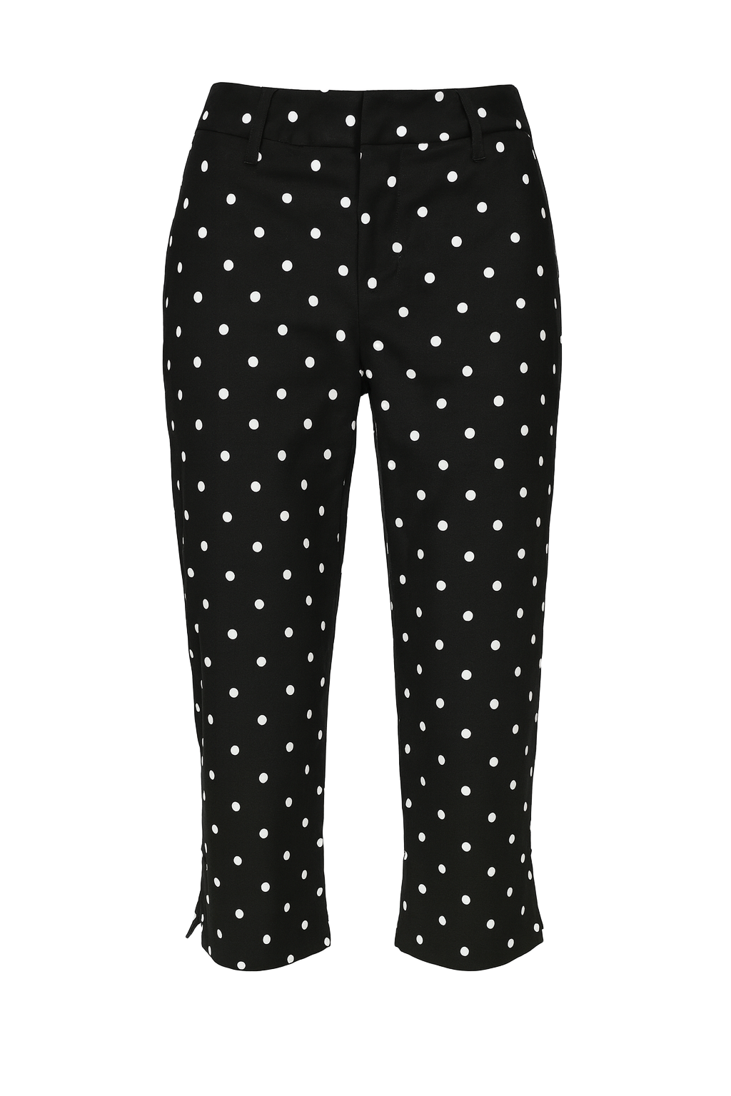 Chic Cropped Capri Trousers - Black Polka Dot - front